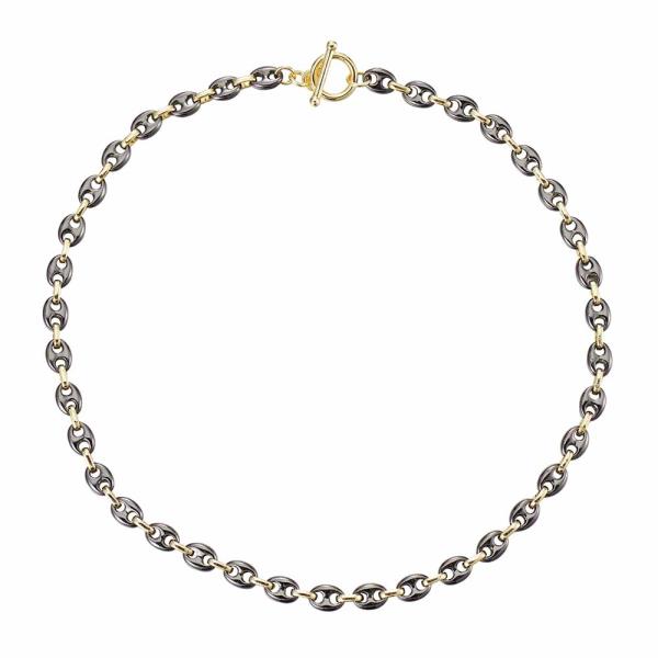 TWO TONE OVAL LINK METAL TOGGLE CLASP NECKLACE