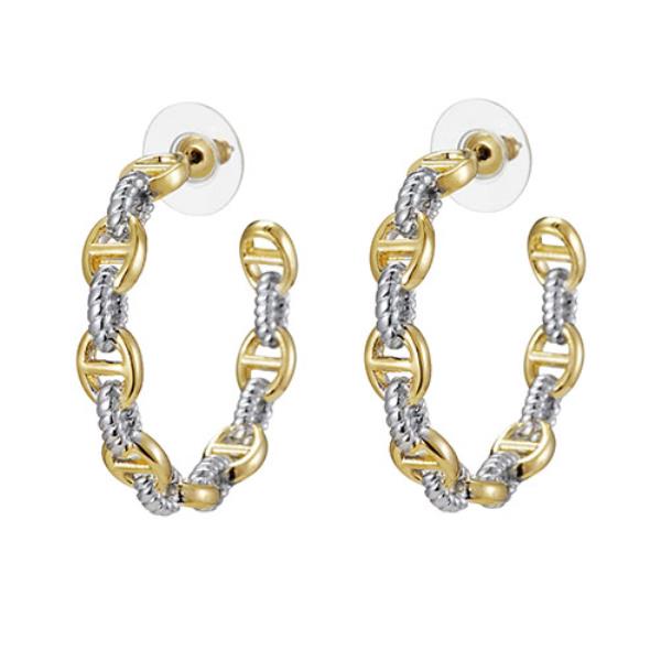 OVAL LINK TWO TONE OPEN HOOP EARRING