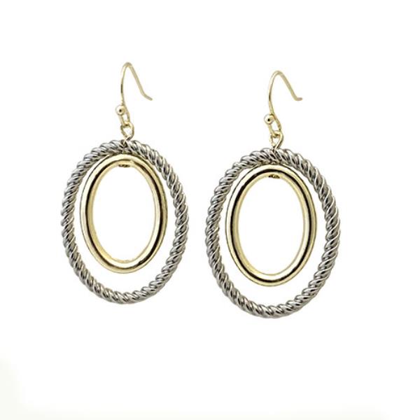 TWO TONE DOUBLE OVAL DANGLE EARRING