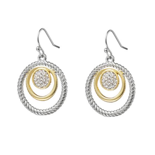 RHINESTONE COIN DOUBLE CIRCLE DANGLE EARRING