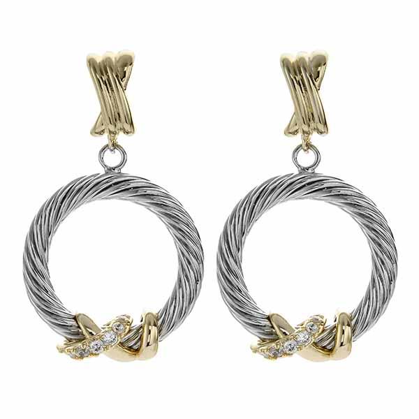 CRISS CROSS TWO TONE CIRCLE LINK DANGLE EARRING