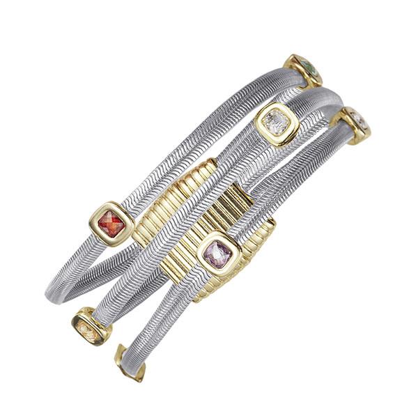 SQUARE CRYSTAL TWO TONE LAYERED METAL BRACELET