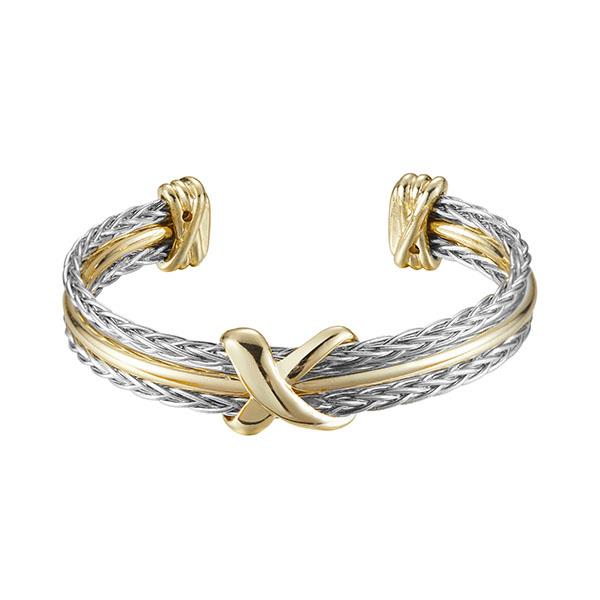 CRISS CROSS TWO TONE CUFF METAL BRACELET