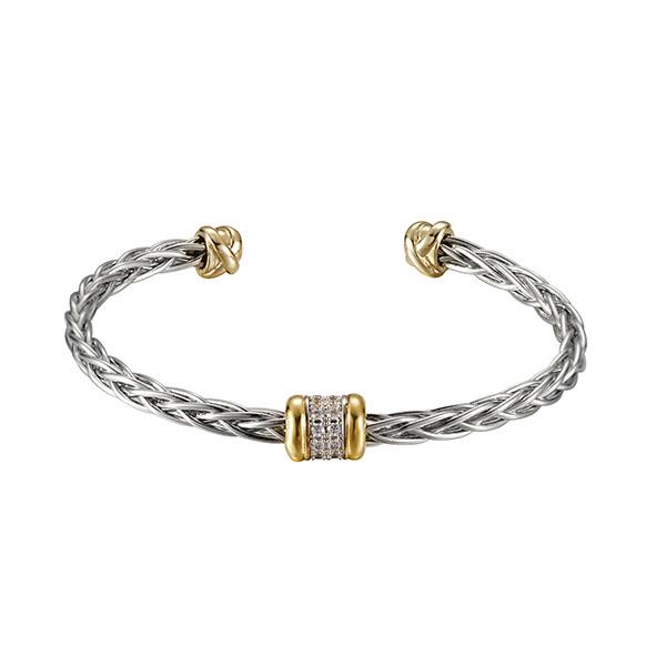 TWO TONE BRAIDED LINK RHINESTONE BEAD CUFF BRACELET