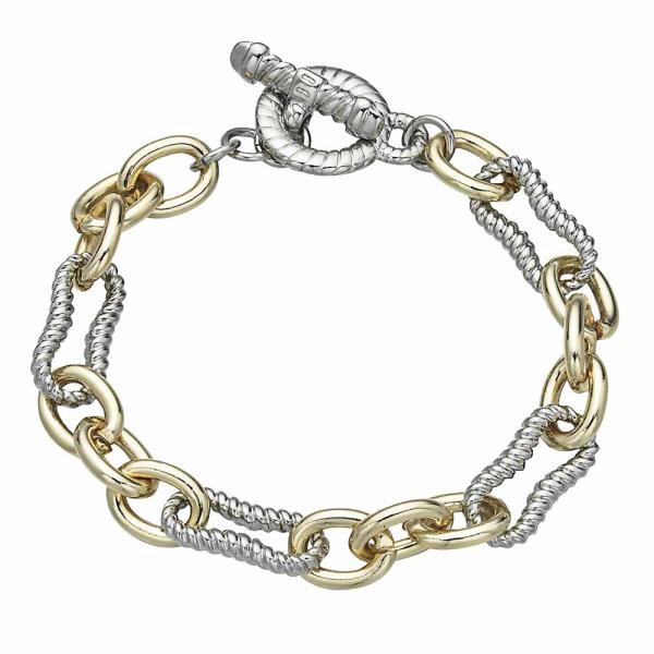 TWO TONE CIRCLE OVAL LINK TOGGLE CLASP BRACELET