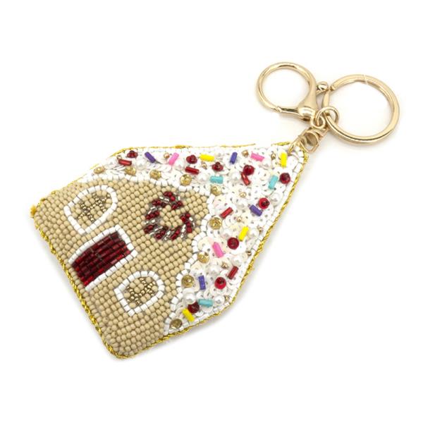 SEED BEAD CHRISTMAS HOUSE KEYCHAIN