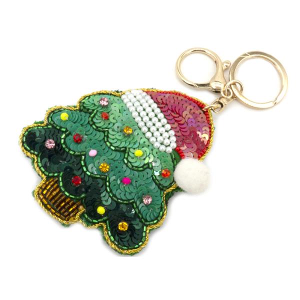 SEED BEAD CHRISTMAS TREE KEYCHAIN