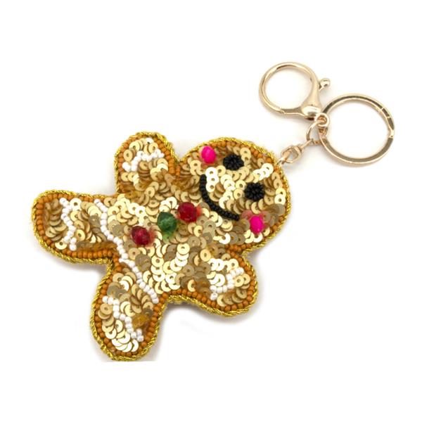 SEQUIN CHRISTMAS GINGERBREAD MAN KEYCHAIN