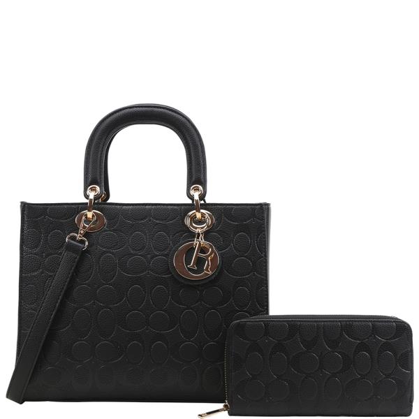 2IN1 OVAL PATTERN PRINT SATCHEL W WALLET SET