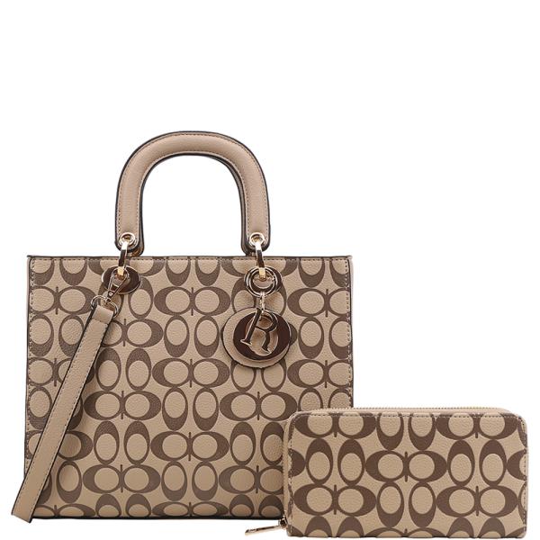 2IN1 OVAL PATTERN PRINT SATCHEL W WALLET SET