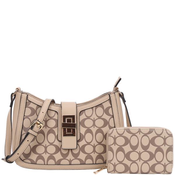 2IN1 OVAL PATTERN PRINTED CROSSBODY W WALLET SET