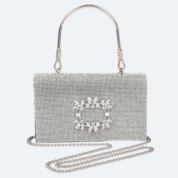 RHINESTONE METAL TOP HANDLE BAG