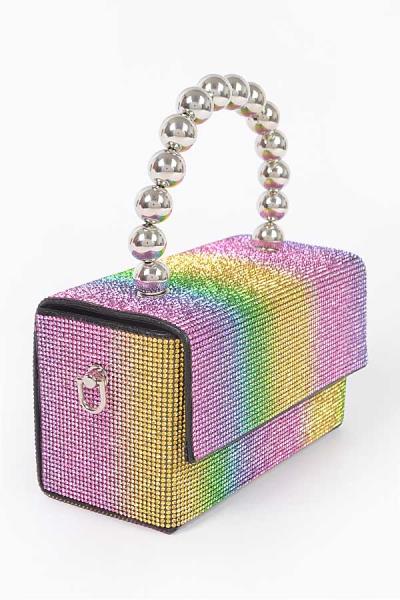 RHINESTONE BALL CHAIN HANDLE BAG