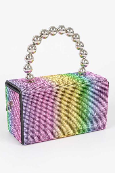 RHINESTONE BALL CHAIN HANDLE BAG