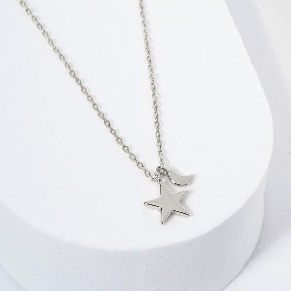 18K GOLD RHODIUM STAR WITH MOON NECKLACE