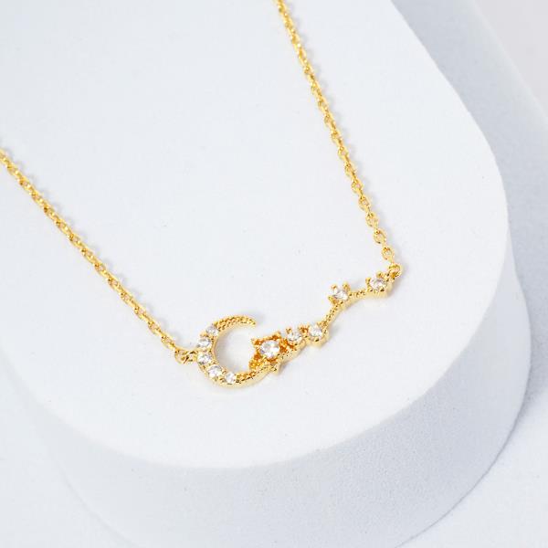 18K GOLD RHODIUM FEARLESSLY & BOLDLY MOON CZ NECKLACE