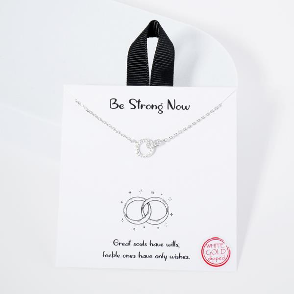 18K GOLD RHODIUM BE STRONG NOW CZ ROUND NECKLACE