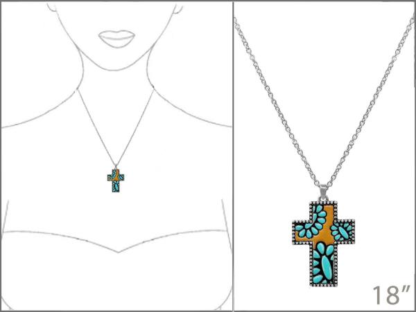 WESTERN TOOLED LEATHER CROSS PENDANT NECKLACE