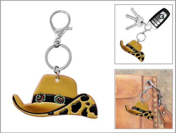 WESTERN TOOLED LEATHER COWBOY HAT KEYCHAIN