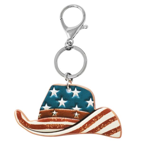 WESTERN TOOLED LEATHER AMERICAN FLAG COWBOY HAT KEYCHAIN