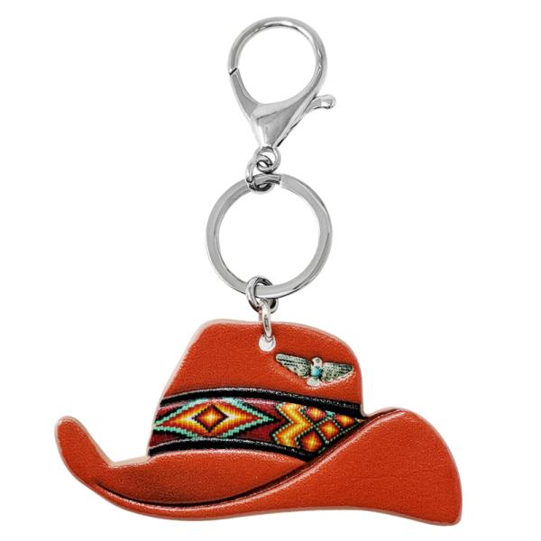 WESTERN TOOLED LEATHER COWBOY HAT KEYCHAIN