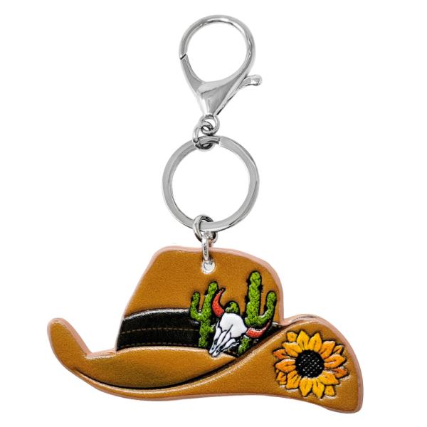 WESTERN TOOLED LEATHER COWBOY HAT KEYCHAIN