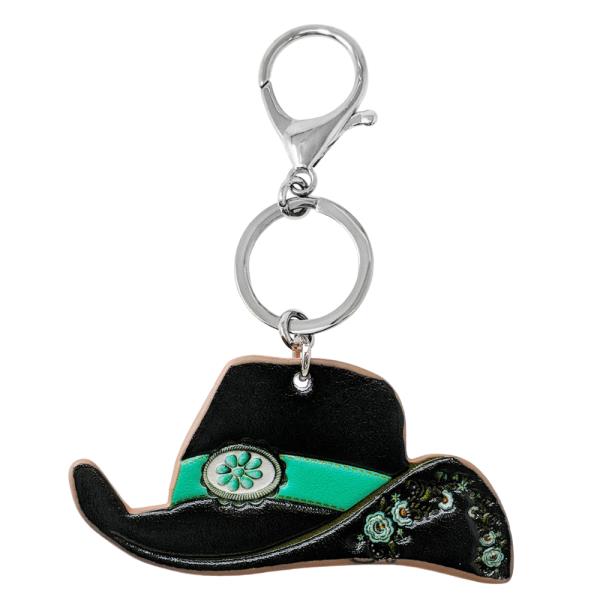 WESTERN TOOLED LEATHER COWBOY HAT KEYCHAIN