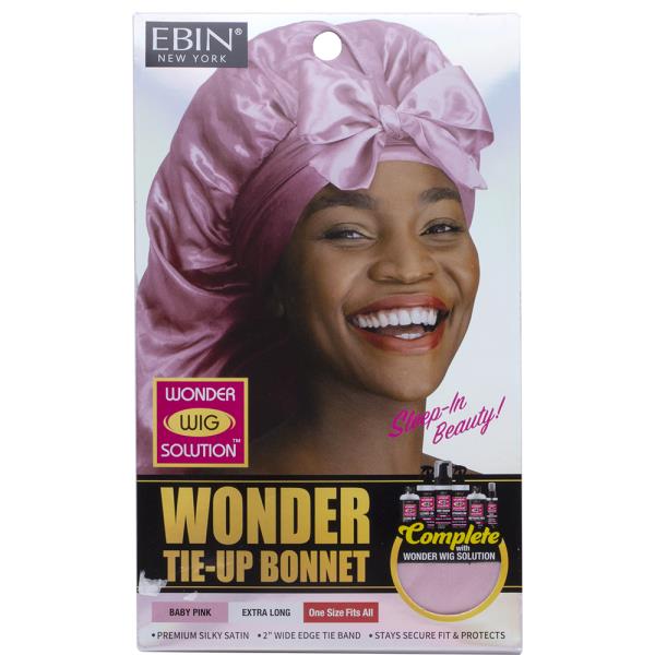 EBIN WONDER TIE UP BONNET EXTRA LONG BABY PINK