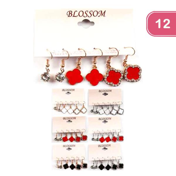 RHINESTONE CLOVER ASSORTED EARRING (12 UNITS)