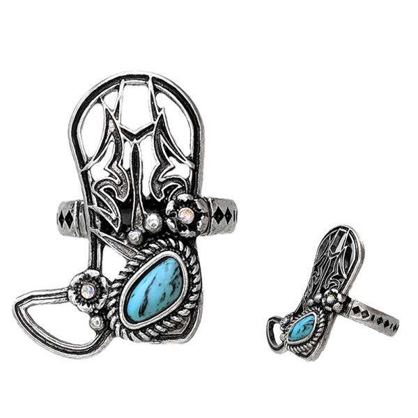 WESTERN STYLE BOOT TURQUOISE BEAD ADJUSTABLE METAL RING