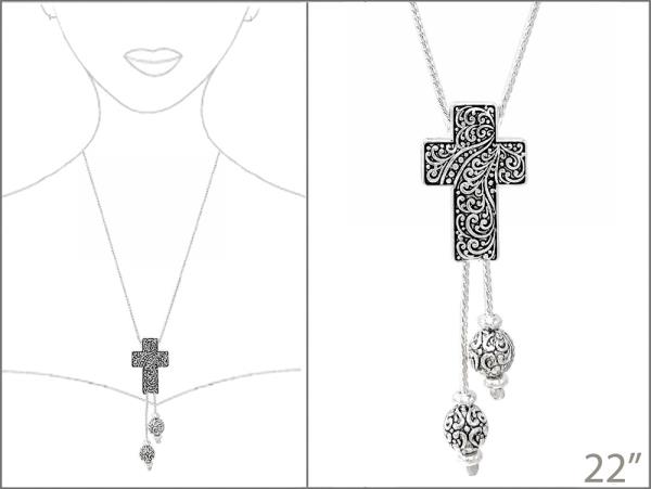 FILIGREE PATTERN CROSS CALL BEAD NECKLACE