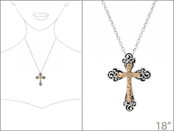 TWO TONE CROSS FILIGREE PATTERN NECKLACE