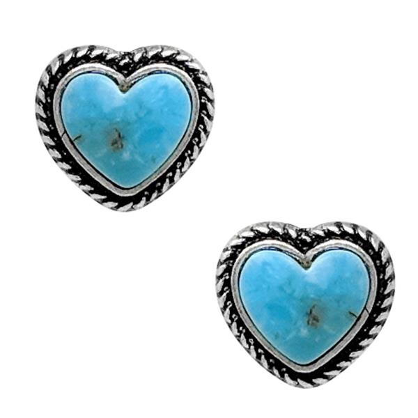 WESTERN STYLE TURQUOISE BEAD HEART SHAPE EARRING