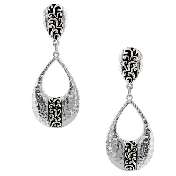 FILIGREE TEARDROP DANGLE CLIP ON METAL EARRING