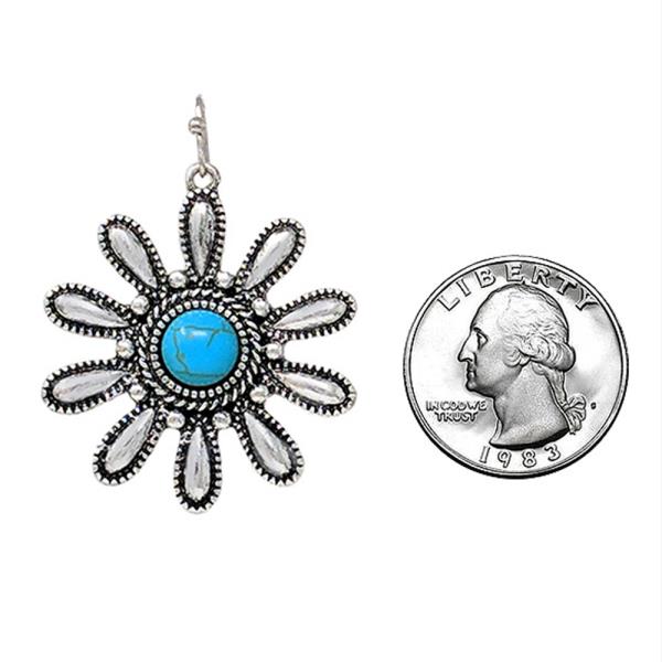 WESTERN STYLE TURQUOISE BEAD FLOWER DANGLE EARRING