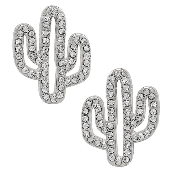 WESTERN STYLE CACTUS PAVED RHINESTONE METAL EARRING