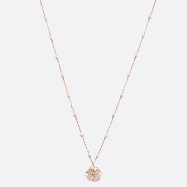 SODAJO FLOWER PENDANT PEARL BEAD STATION GOLD DIPPED NECKLACE