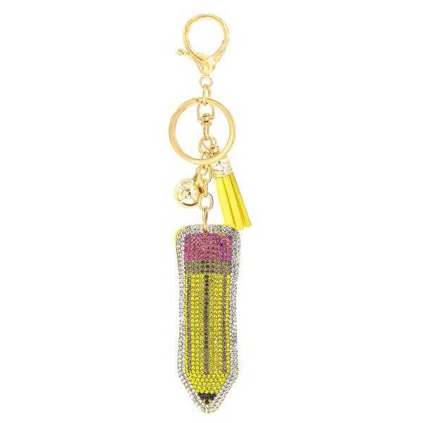 RHINESTONE YELLOW PENCIL KEYCHAIN