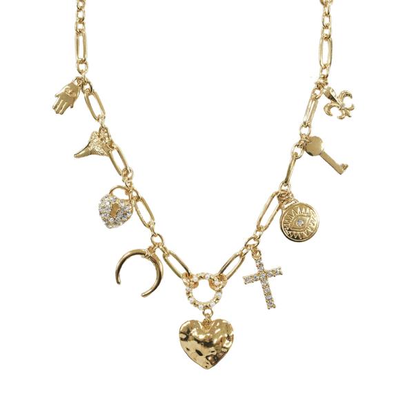 HEART CROSS HORN CHARM NECKLACE