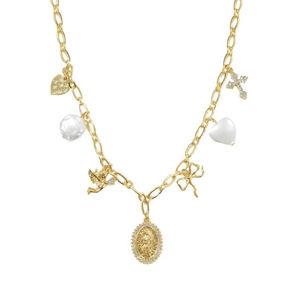 VIRGIN MARY BOW CHARM NECKLACE