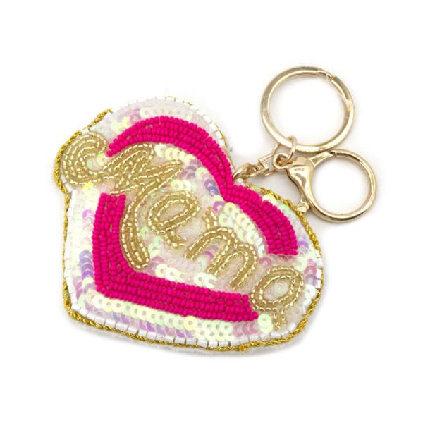 SEED BEAD  MAMA HEART KEYCHAIN