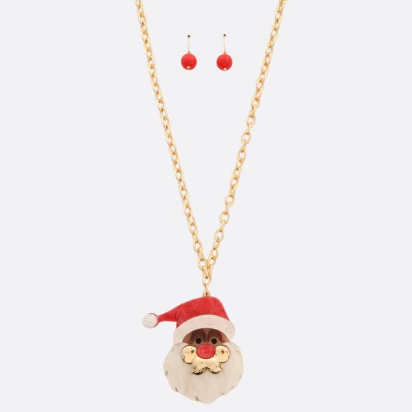 CHRISTMAS SANTA CLAUS FACE PENDANT NECKLACE