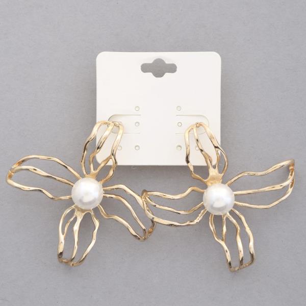 FLOWER PEARL BEAD METAL EARRING