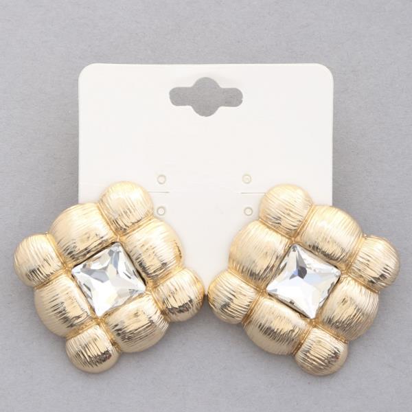 RHINESTONE METAL CUSHION PATTERN EARRING