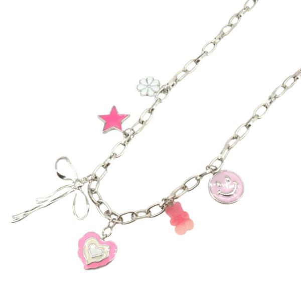 HAPPY FACE HEART MULTI CHARM NECKLACE