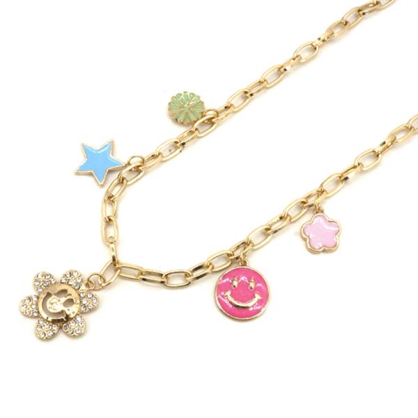 HAPPY FACE MULTI CHARM NECKLACE