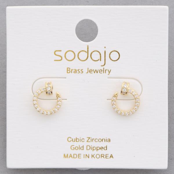 SODAJO DAINTY NAIL SHAPE PAVED CZ GOLD DIPPED EARRING