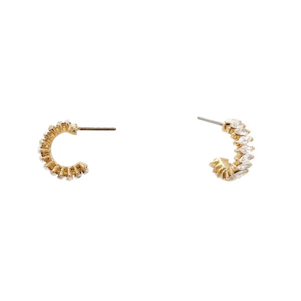 RHINESTONE METAL C HOOP EARRING