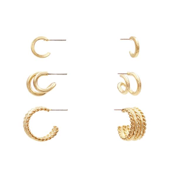 METAL C HOOP EARRING 3 PAIR SET