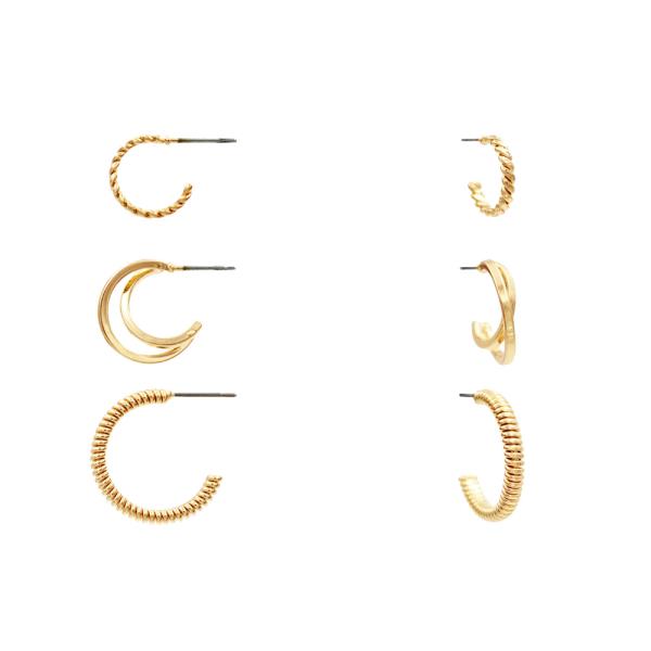 METAL C HOOP EARRING 3 PAIR SET